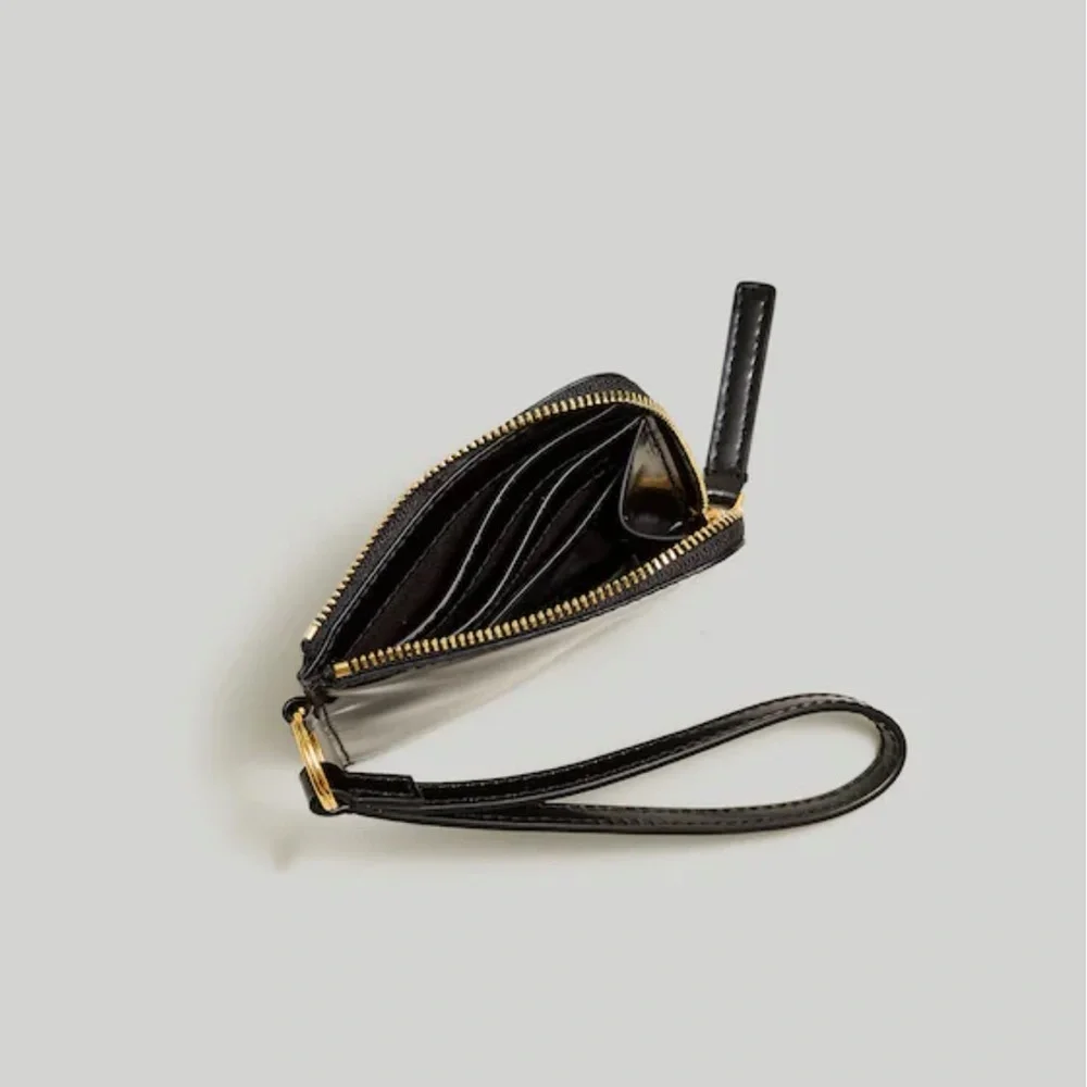 Madewell Black Leather Wristlet with Gold Ring